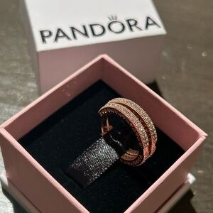 NEW- Pandora, Sparkle and Hearts Hoop Earrings 14k Rose Gold Plated